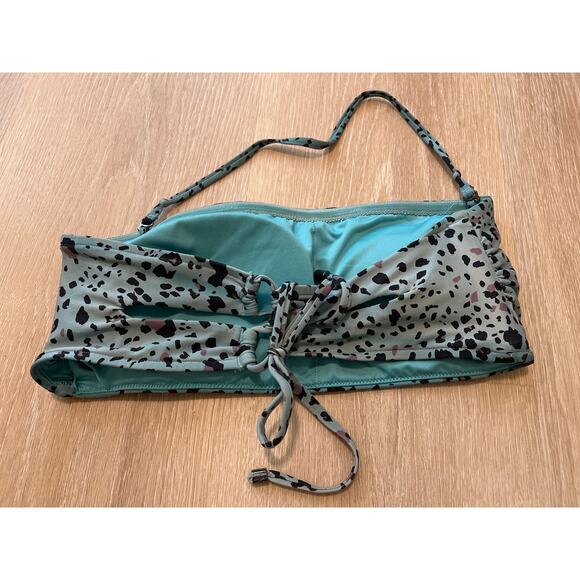 Victorias Secret Large Blue Brown Leopard Print Padded Swim Bikini Top Swimwear - Picture 2 of 6